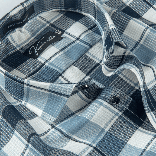 Checks White with Blue Mix Cotton Shirts