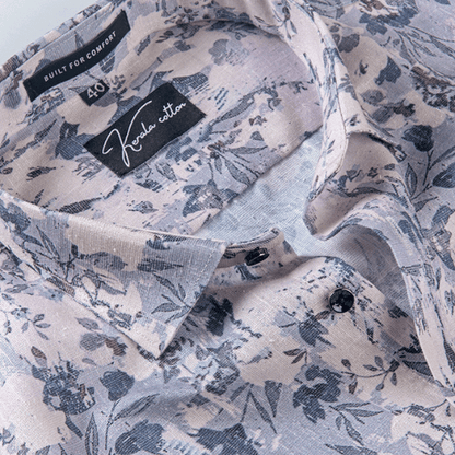 Linen Cream with Blue Flower Signature Print Shirts