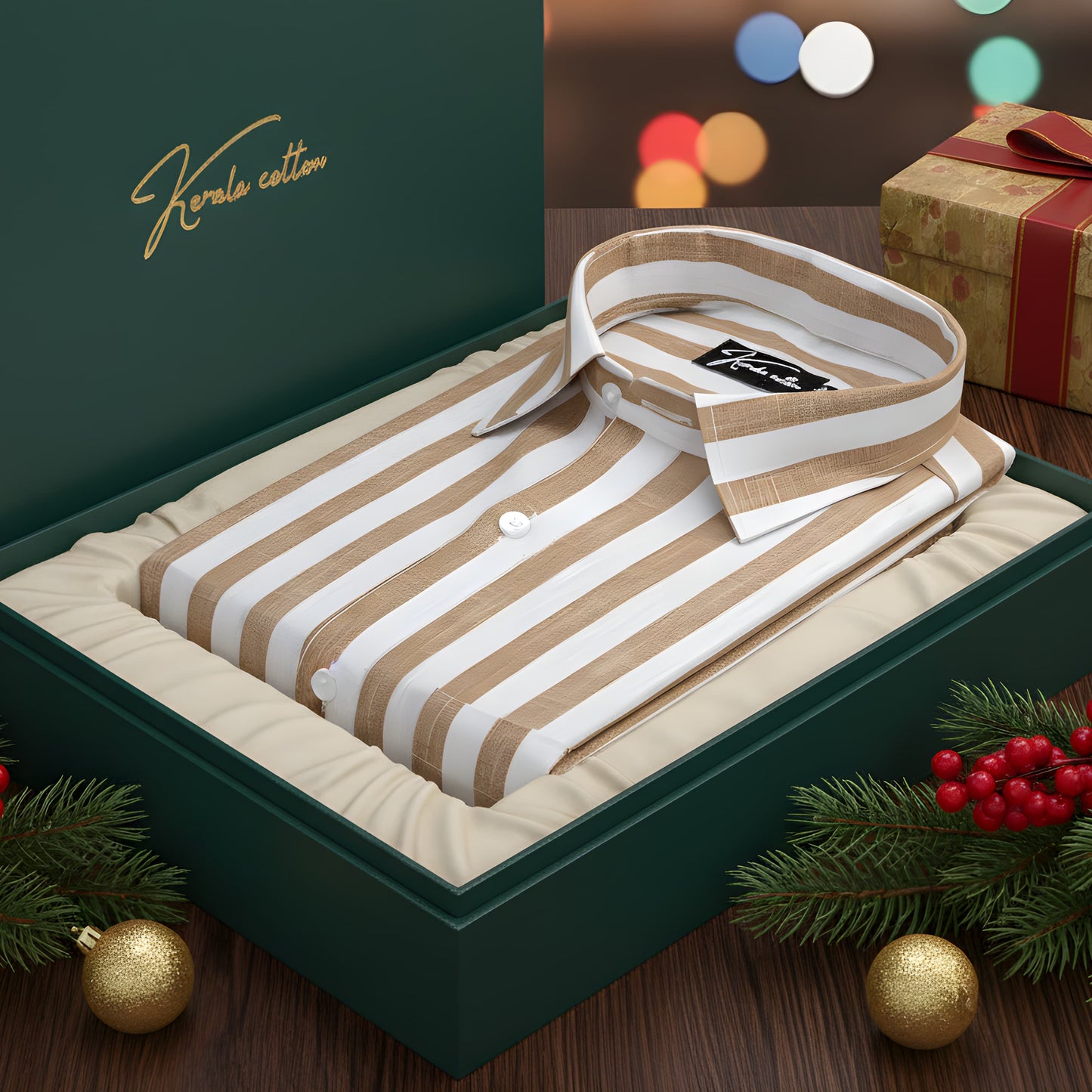 Linen White With Brown Patta Print Shirts for Men
