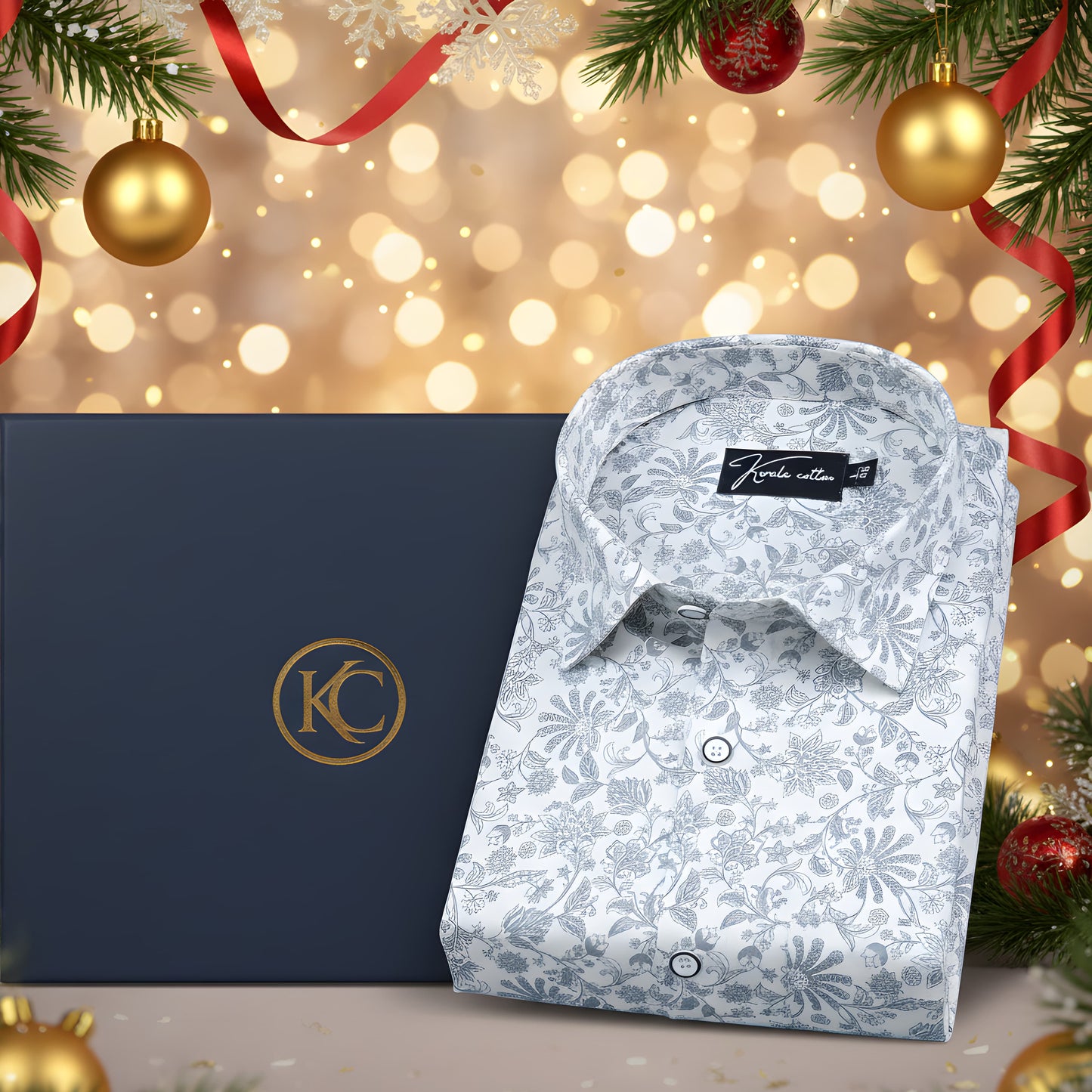 Gloster Cotton Cream with Grey flower Print Shirts for Men