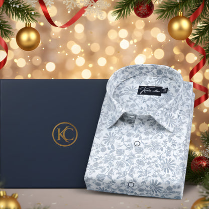 Gloster Cotton Cream with Grey flower Print Shirts for Men