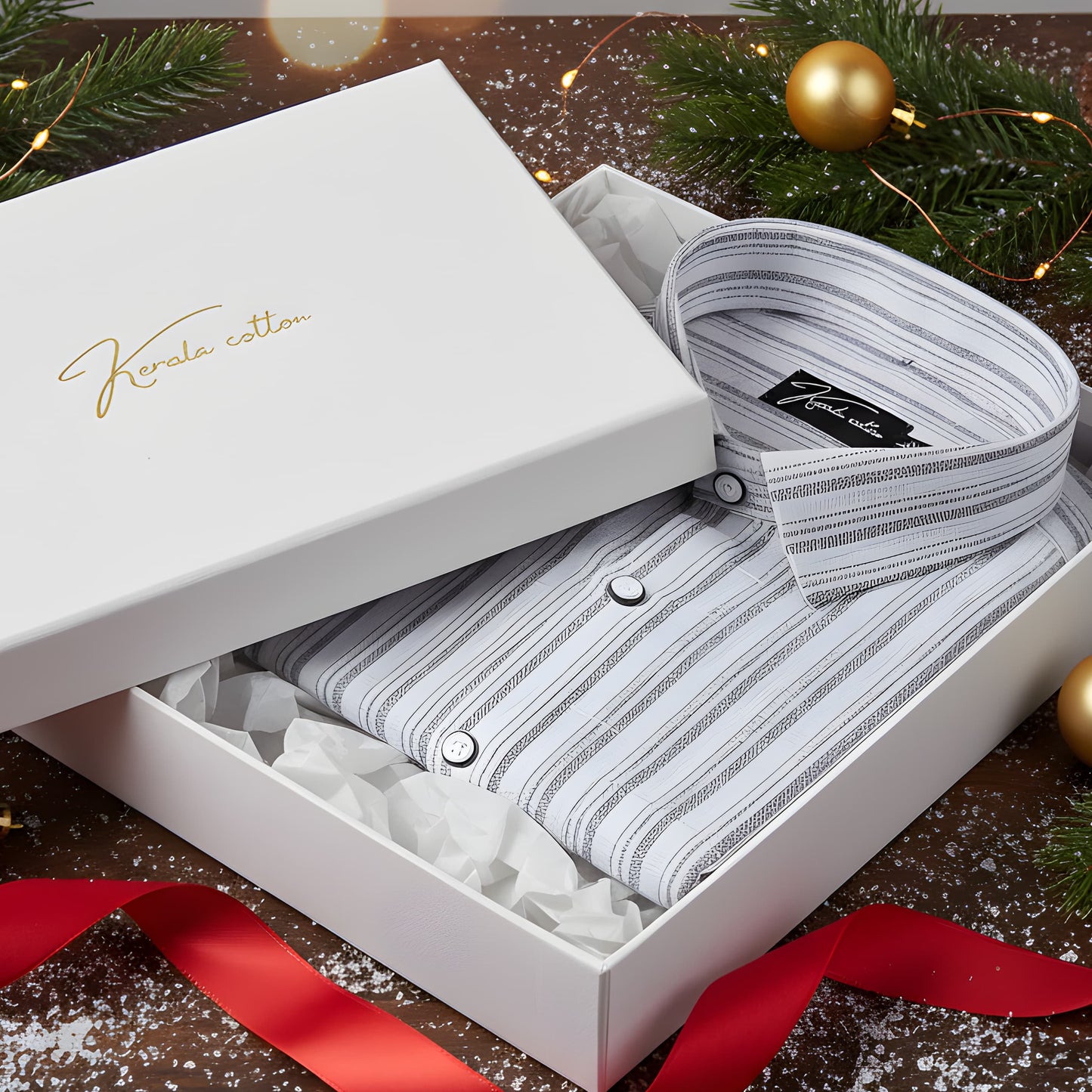 Jute Linen White with Double Line Gray Shirts for Men