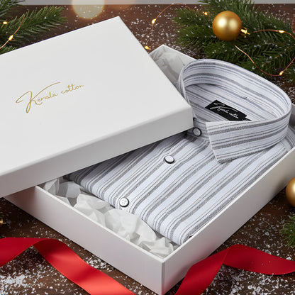 Jute Linen White with Double Line Gray Shirts for Men