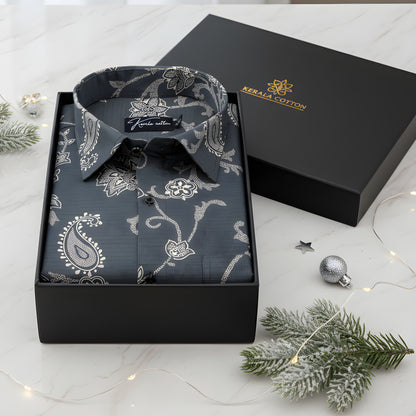 Sidney Linen Black with Fone flower Print Shirts for Men