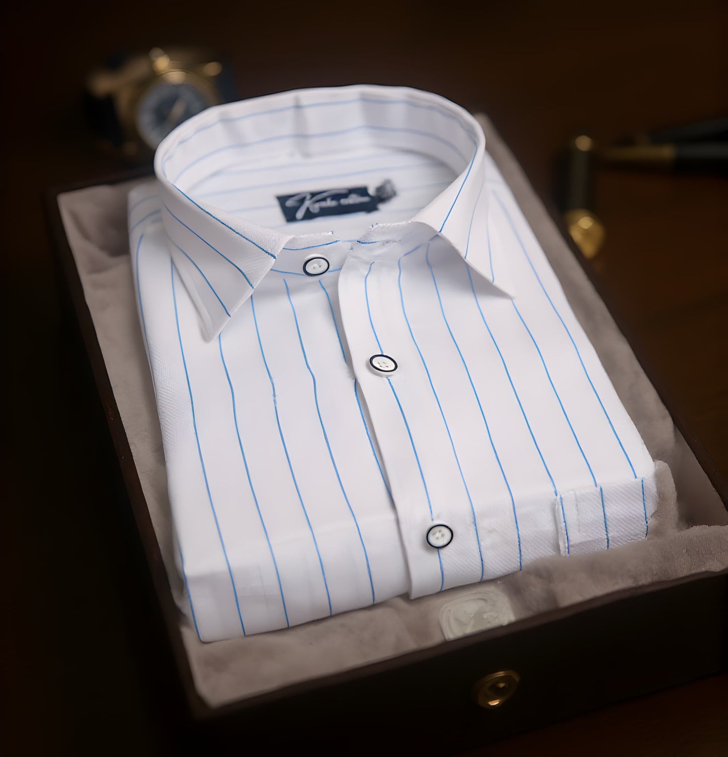 Turkey Linen White with Blue Lining Shirts for Men