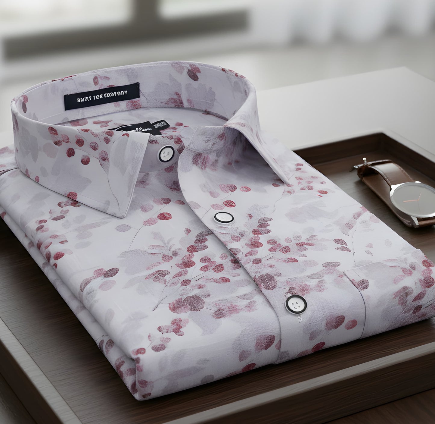 New Italian Linen White With Marun Flower Print Shirts For Men