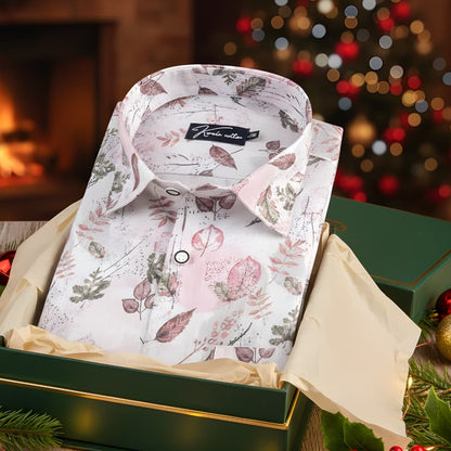 Italian Linen White With Marrun Green Mix Printed Shirts