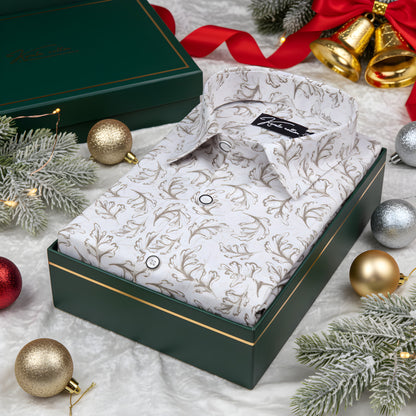 Gloster Cotton White with Brown Print Shirts for Men