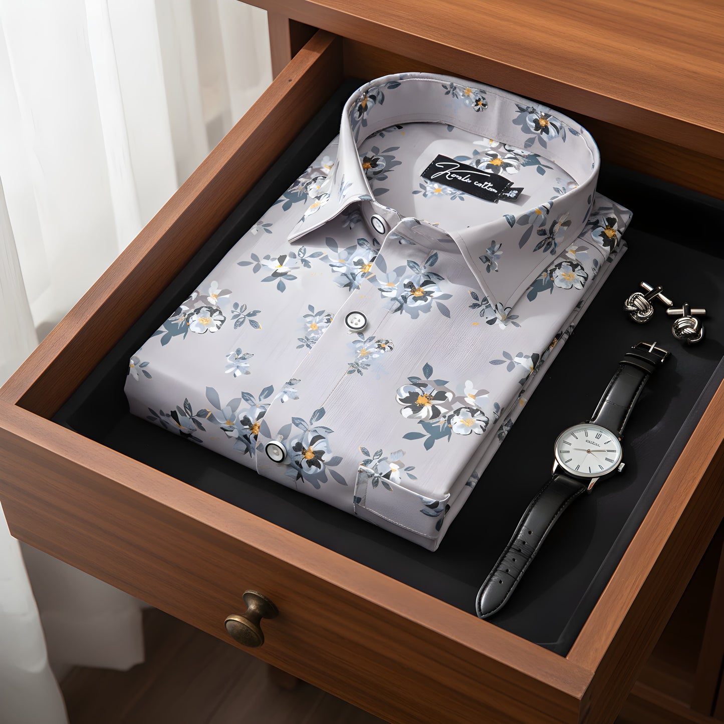 Digital Gray Rama Flower Print Shirts for Men