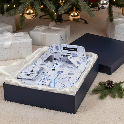 Italian linen White With Blue Flower Print