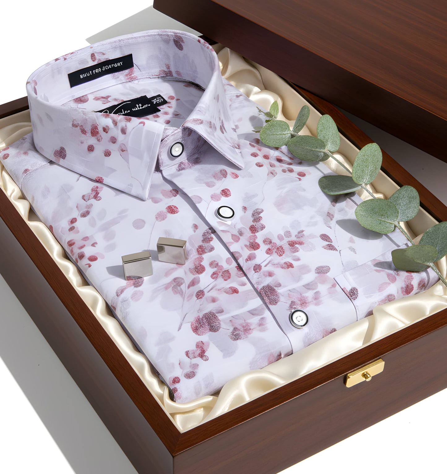 New Italian Linen White With Marun Flower Print Shirts For Men