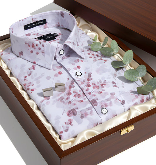 New Italian Linen White With Marun Flower Print Shirts For Men