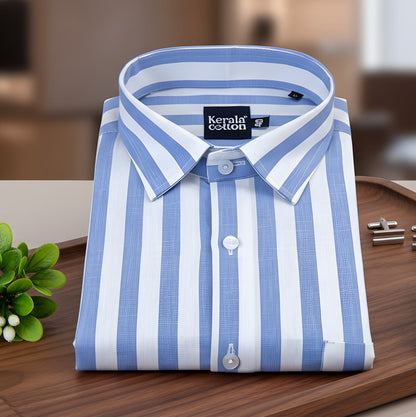 Linen White With Sky Patta Print Shirts For Men