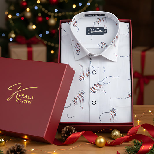 Turkey Linen White With Pink Grey Print Shirts