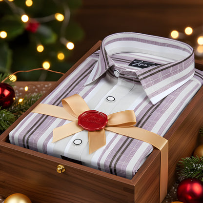 Linen Cream with Broad Lavender Patta Shirts for Men