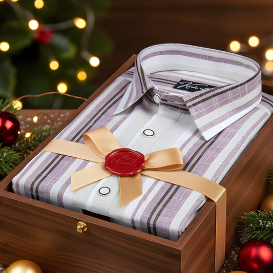 Linen Cream with Broad Lavender Patta Shirts for Men