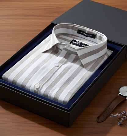 Linen White With Dark Grey Patta Print Shirts For Men