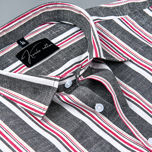 Cotton Gray with White Brod Patta Shirts for Men
