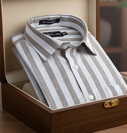 Linen White With Dark Grey Patta Print Shirts For Men