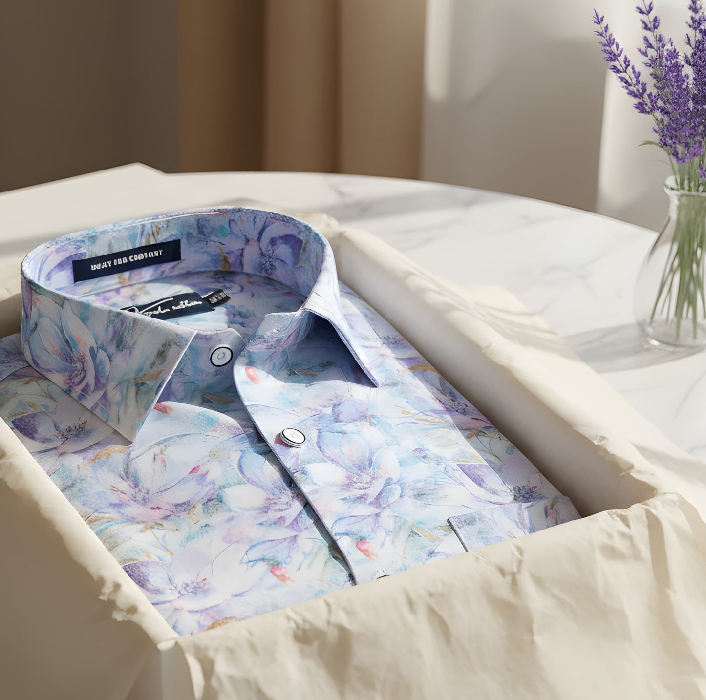 New Italian Linen Blue Rama Mix Print Shirts For Men