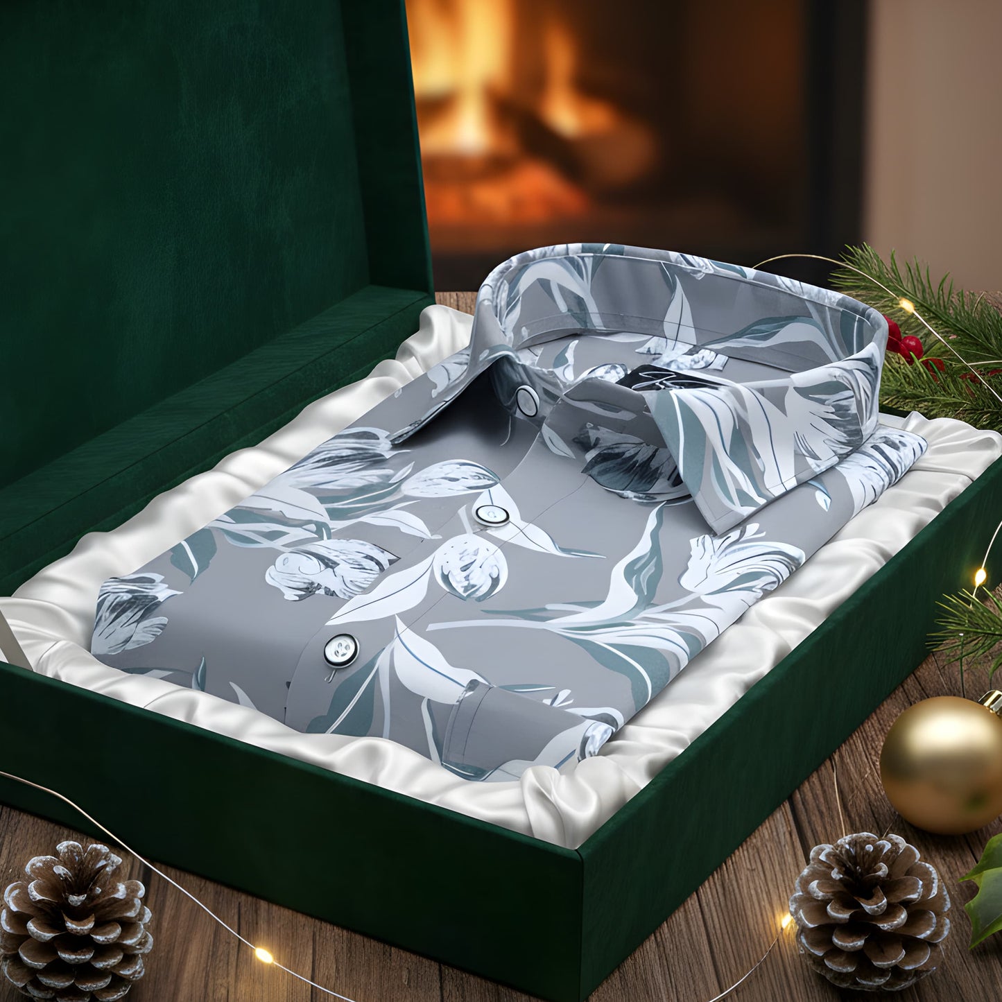 Fancy Melange Dark Grey with White flower Print Shirts for Men