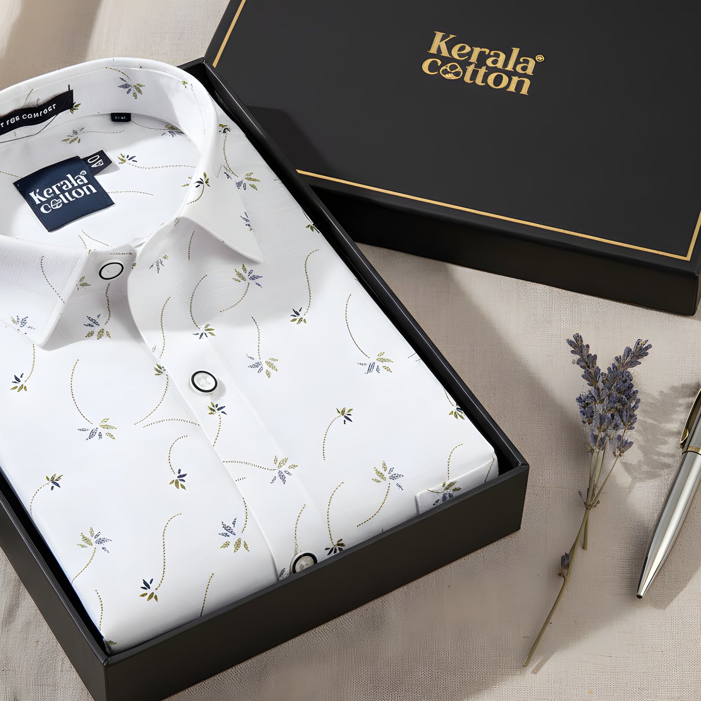 Turkey Linen White With Mehandi Flower Print