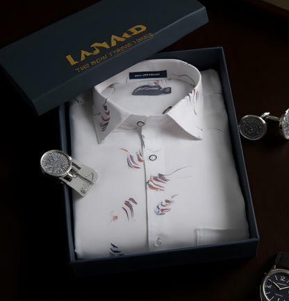 Turkey Linen White With Pink Grey Print Shirts