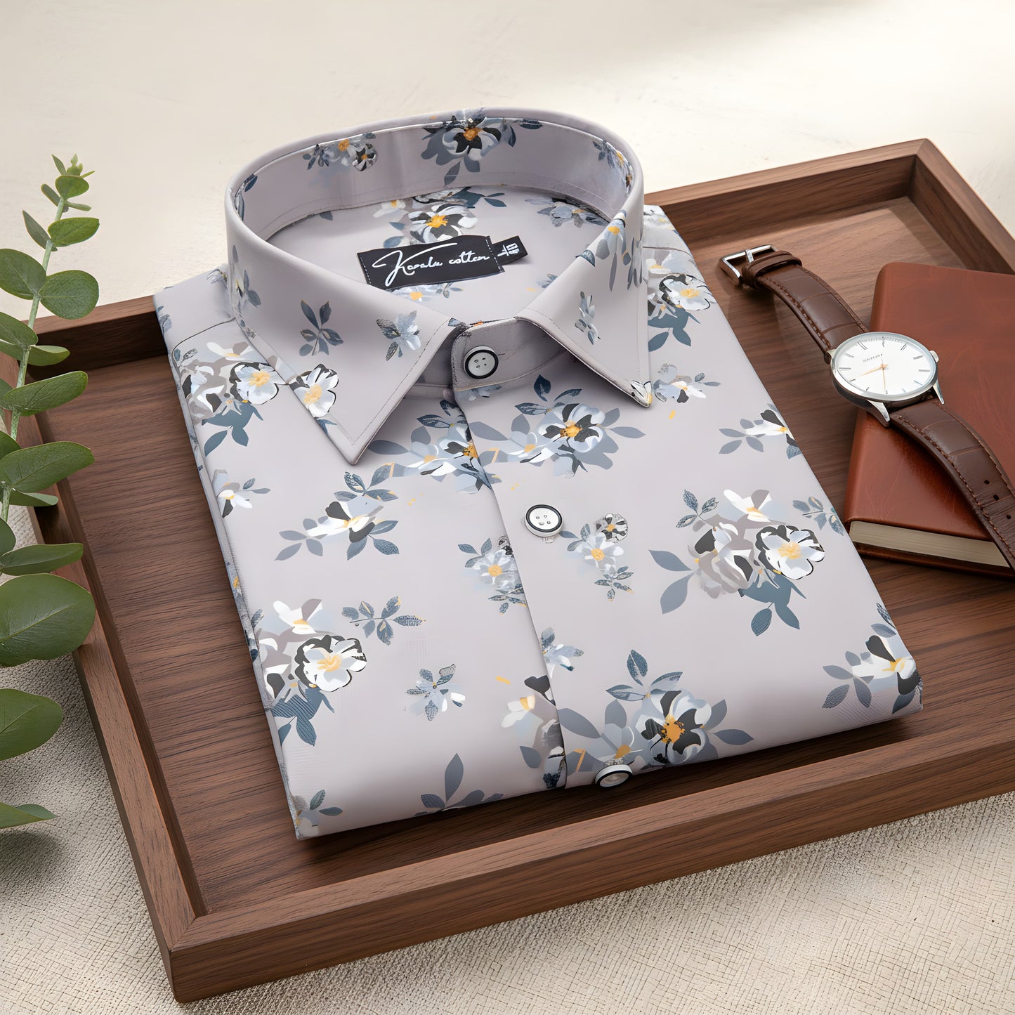 Digital Gray Rama Flower Print Shirts for Men