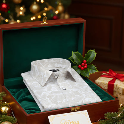 Gloster Cotton White with Fone Pathan Print Shirts for Men