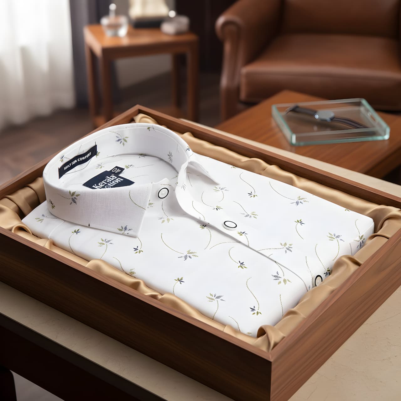 Turkey Linen White With Mehandi Flower Print