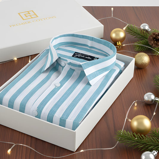 Linen White With Rama Patta Print Shirts For Men