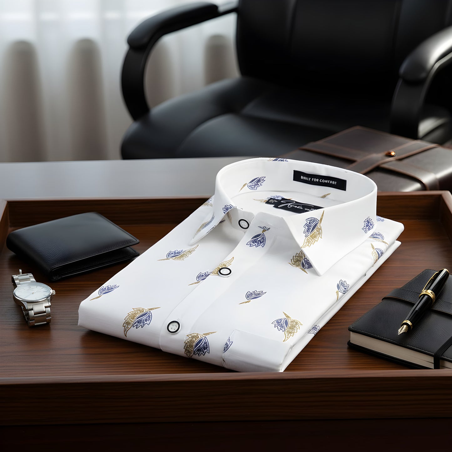 Turkey Linen White With Blue Yellow Print Shirts For Men