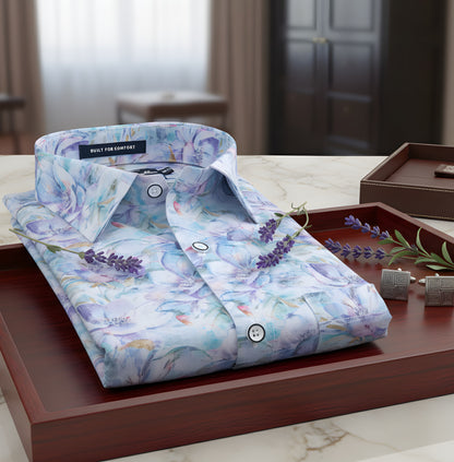 New Italian Linen Blue Rama Mix Print Shirts For Men