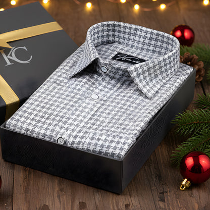 Jute linen Checks White with Grey Shirts for Men