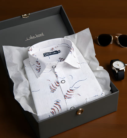 Turkey Linen White With Pink Grey Print Shirts