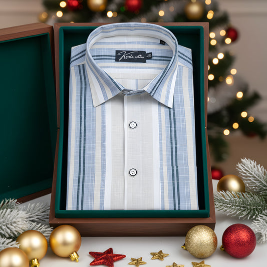 Linen Cream with Broad Sky Blue Patta Shirts for Men