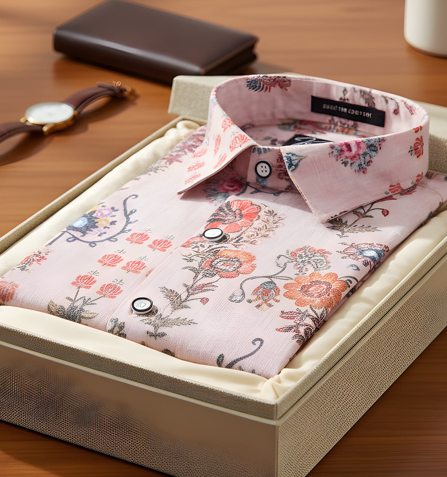 New Italian Linen Light Marrun With Dark Multicolour Flower Print Shirts