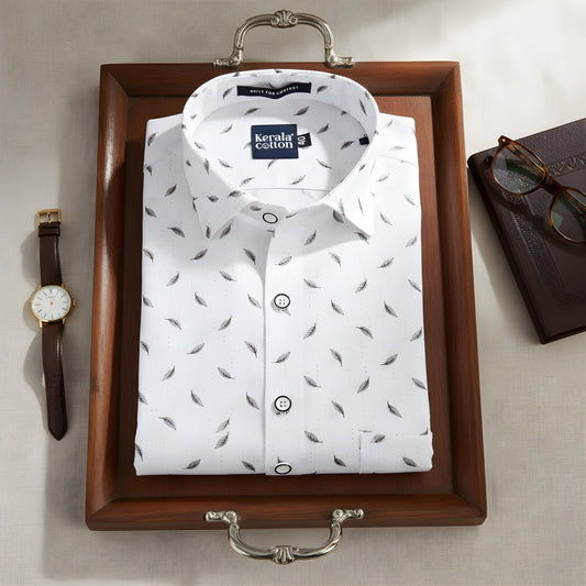 Turkey Linen White With Grey Blend Print Shirts