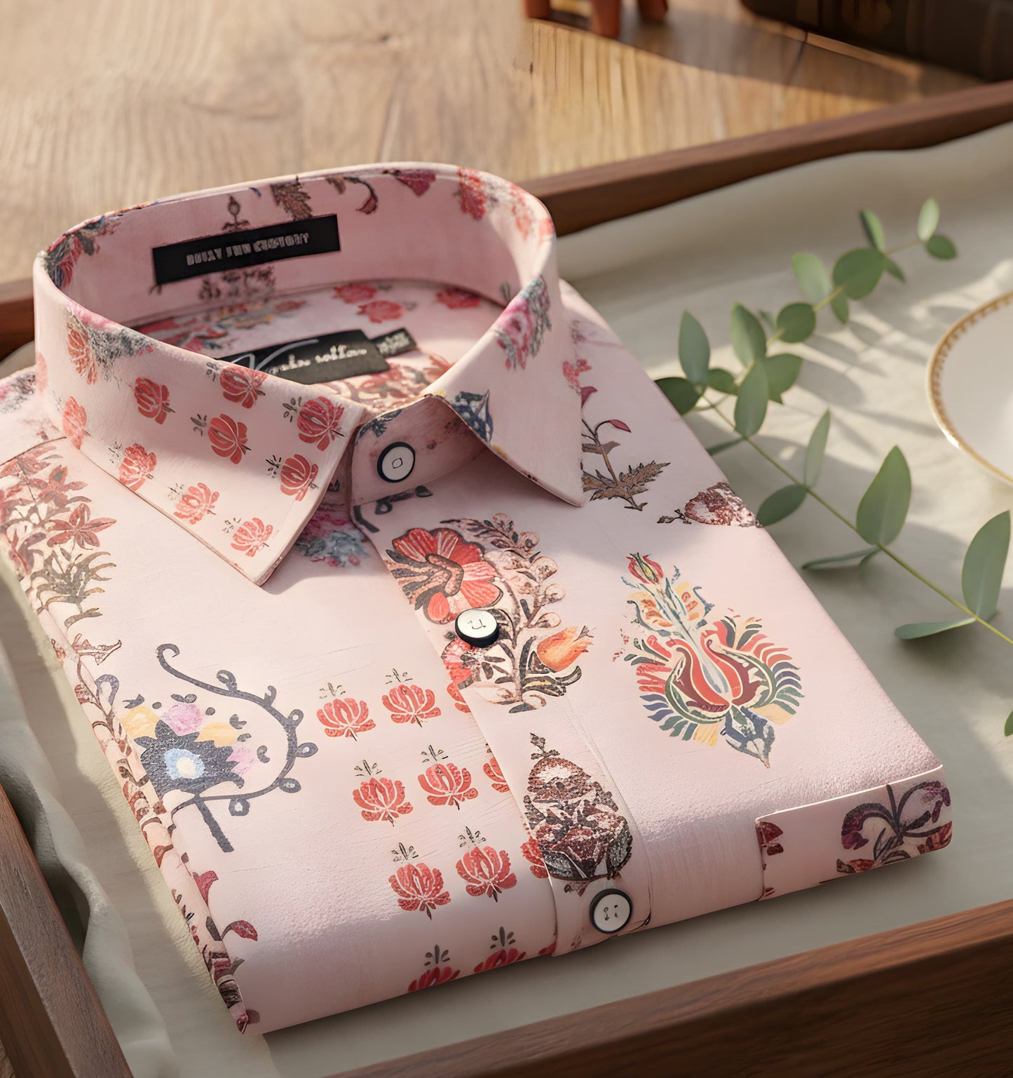 New Italian Linen Light Marrun With Dark Multicolour Flower Print Shirts