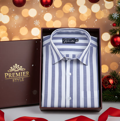 Linen White with Navy Blue Patta Shirts for Men