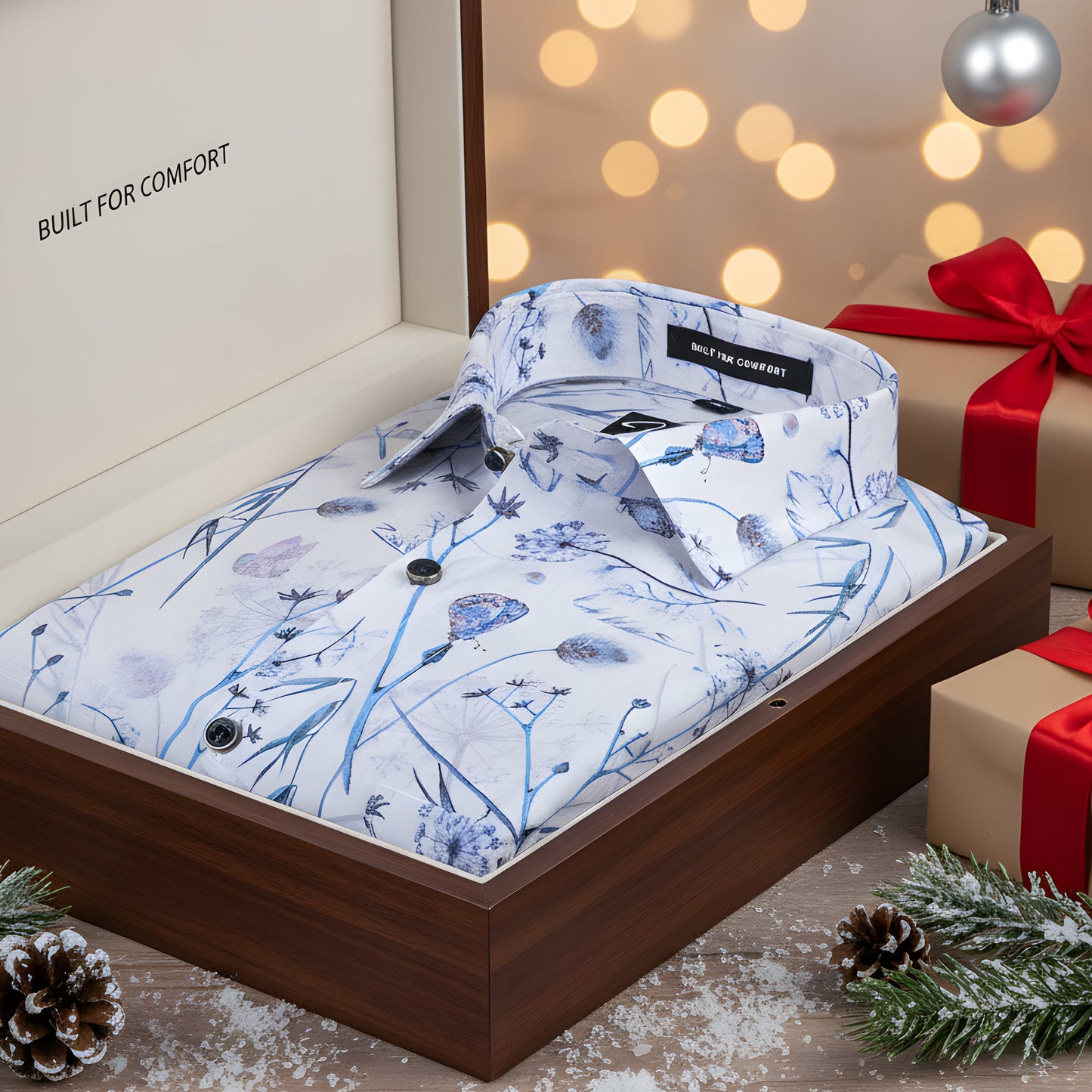 Italian linen White With Blue Flower Print