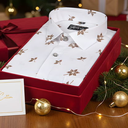 Turkey Linen White With Brown Flower Shirts for Men