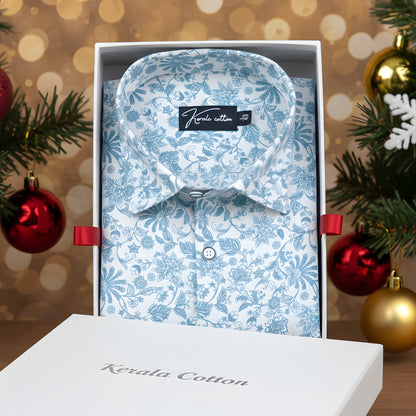 Gloster Cotton Cream with rama flower Print Shirts for Men