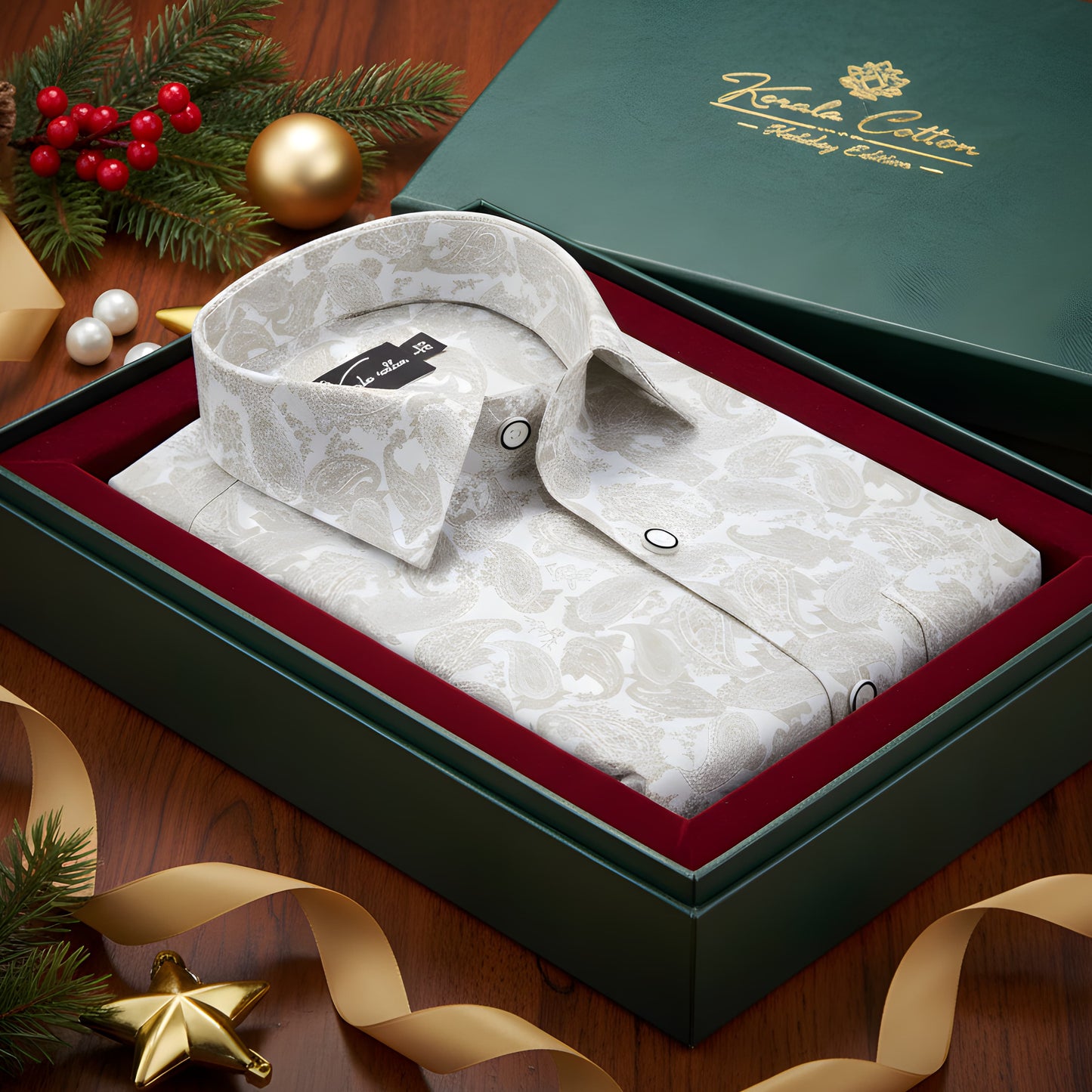 Gloster Cotton White with Fone Pathan Print Shirts for Men