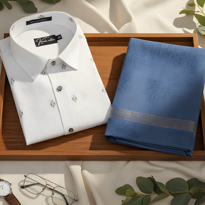 Linen Butta White With Plus Print Shirts For Men