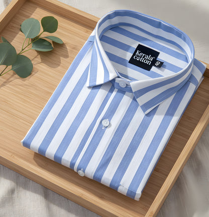 Linen White With Sky Patta Print Shirts For Men