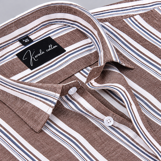 Cotton Brown with White Brod Patta Shirts for Men