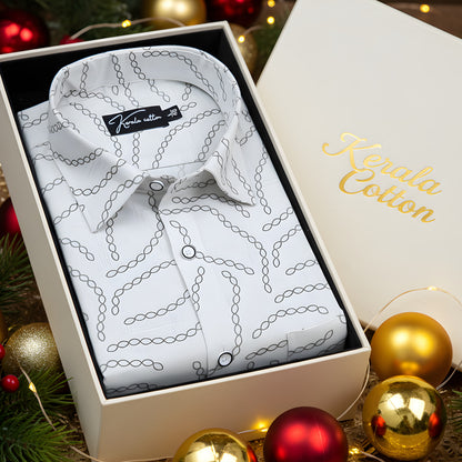 Linen Cream with Mahendi Chain Print Shirts for Men