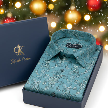 Gloster Cotton Rama Green Pathan Print Shirts for Men