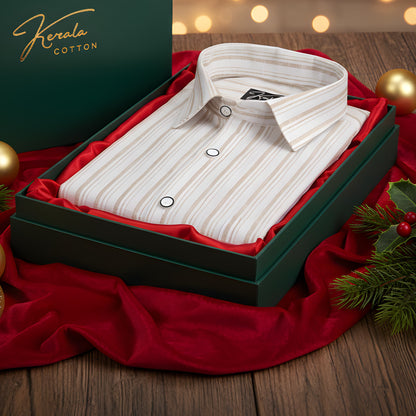 Jute linen White with Fone Double Line Shirts for Men